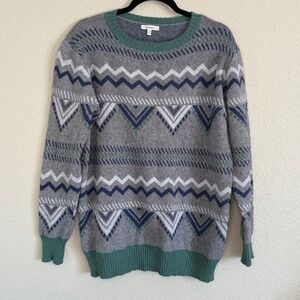 JODIFL Womens Large Gray Fair Isle Nordic Crewneck Sweater Grandpa‎